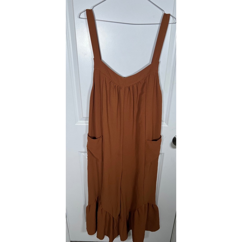 Halara Women Jumpsuit Ruffle Hem Wide Leg Rust Orange Size Large